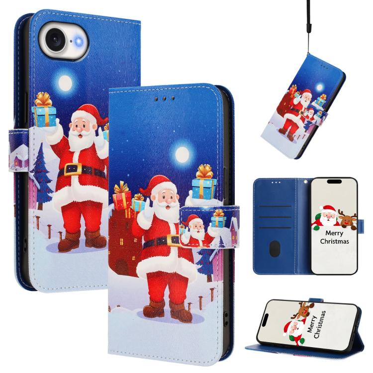 聖誕系列扣環皮革手機殼附手腕帶，適用於 iPhone 17e / 16e、iPhone 17 Pro Max、iPhone 17 Pro、iPhone 17、iPhone Air、iPhone 16 Pro Max、iPhone 16 Pro、iPhone 16 Plus