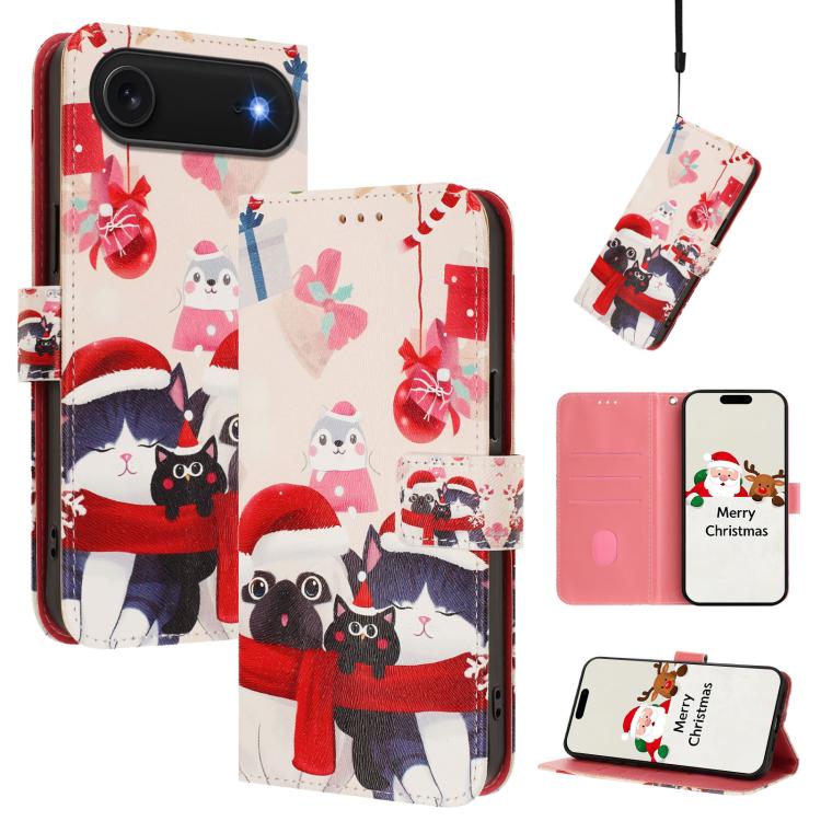 聖誕系列扣環皮革手機殼附手腕帶，適用於 iPhone 17e / 16e、iPhone 17 Pro Max、iPhone 17 Pro、iPhone 17、iPhone Air、iPhone 16 Pro Max、iPhone 16 Pro、iPhone 16 Plus