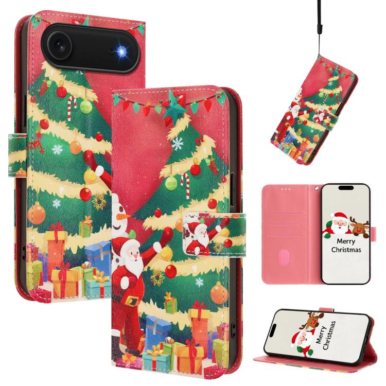 聖誕系列扣環皮革手機殼附手腕帶，適用於 iPhone 17e / 16e、iPhone 17 Pro Max、iPhone 17 Pro、iPhone 17、iPhone Air、iPhone 16 Pro Max、iPhone 16 Pro、iPhone 16 Plus