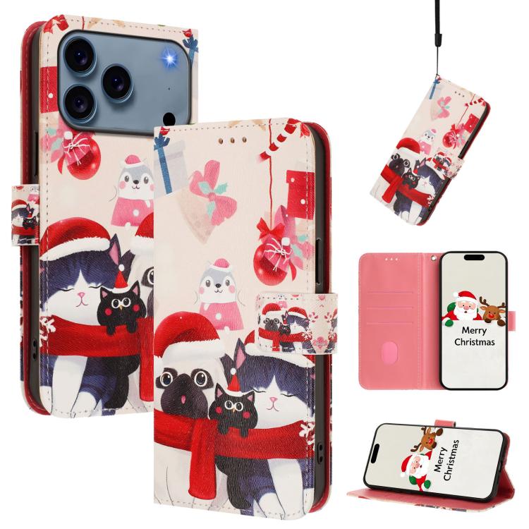 聖誕系列扣環皮革手機殼附手腕帶，適用於 iPhone 17e / 16e、iPhone 17 Pro Max、iPhone 17 Pro、iPhone 17、iPhone Air、iPhone 16 Pro Max、iPhone 16 Pro、iPhone 16 Plus