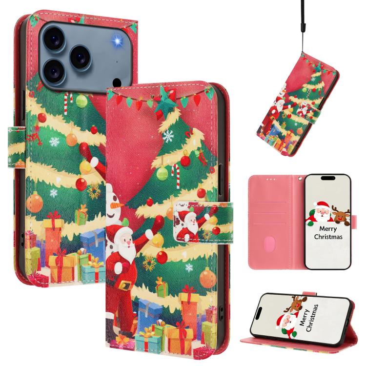 聖誕系列扣環皮革手機殼附手腕帶，適用於 iPhone 17e / 16e、iPhone 17 Pro Max、iPhone 17 Pro、iPhone 17、iPhone Air、iPhone 16 Pro Max、iPhone 16 Pro、iPhone 16 Plus