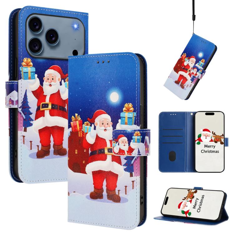 聖誕系列扣環皮革手機殼附手腕帶，適用於 iPhone 17e / 16e、iPhone 17 Pro Max、iPhone 17 Pro、iPhone 17、iPhone Air、iPhone 16 Pro Max、iPhone 16 Pro、iPhone 16 Plus
