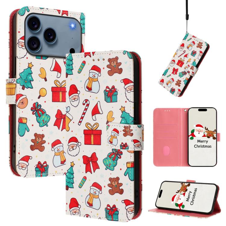 聖誕系列扣環皮革手機殼附手腕帶，適用於 iPhone 17e / 16e、iPhone 17 Pro Max、iPhone 17 Pro、iPhone 17、iPhone Air、iPhone 16 Pro Max、iPhone 16 Pro、iPhone 16 Plus