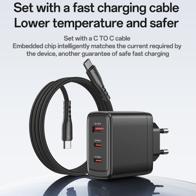 Yesido YC144C 65W 三埠快速充電器，附 1 米 Type-C 線，YC144C