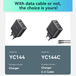Yesido YC144C 65W 三埠快速充電器，附 1 米 Type-C 線，YC144C
