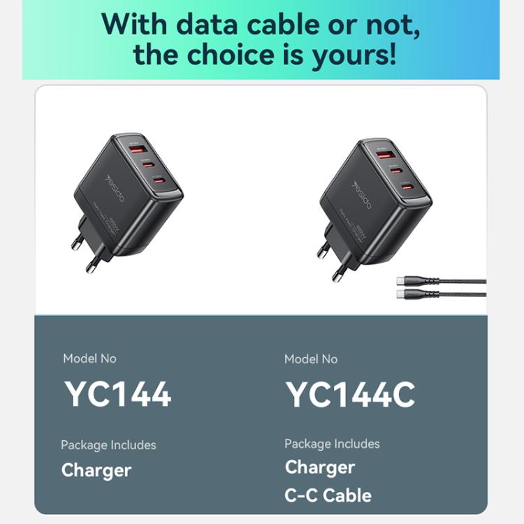 Yesido YC144C 65W 三埠快速充電器，附 1 米 Type-C 線，YC144C