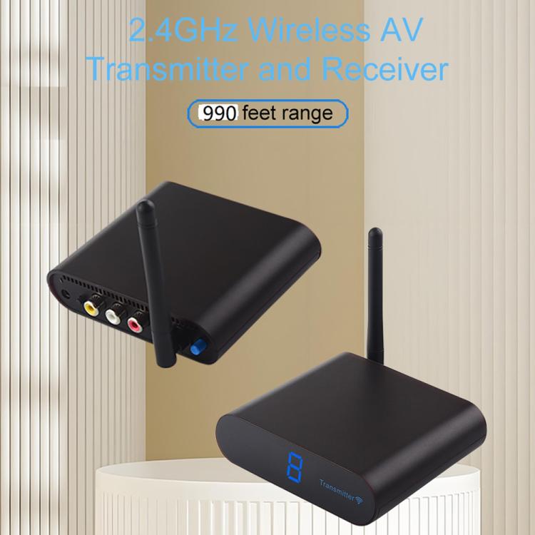 Measy AV230 2.4GHz 無線音頻/視頻發射器與接收器，帶紅外回傳功能，距離：300米，AV230 黑色