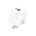USAMS CC270 30W GaN USB-C / Type-C 及 USB 雙埠迷你快速充電器，美規插頭