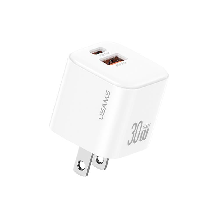 USAMS CC270 30W GaN USB-C / Type-C 及 USB 雙埠迷你快速充電器，美規插頭