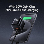 USAMS CC270 30W GaN USB-C / Type-C 及 USB 雙埠迷你快速充電器，美規插頭
