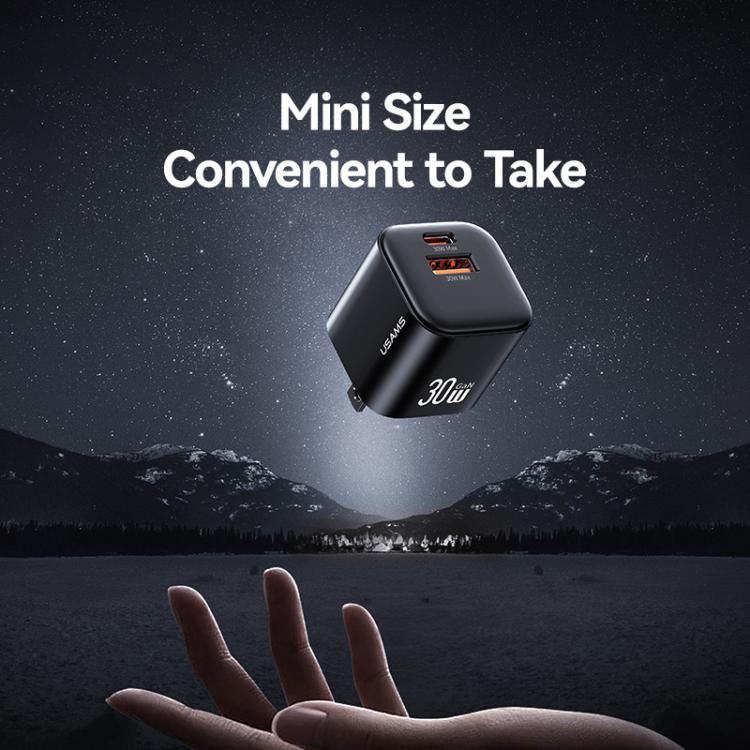 USAMS CC270 30W GaN USB-C / Type-C 及 USB 雙埠迷你快速充電器，美規插頭