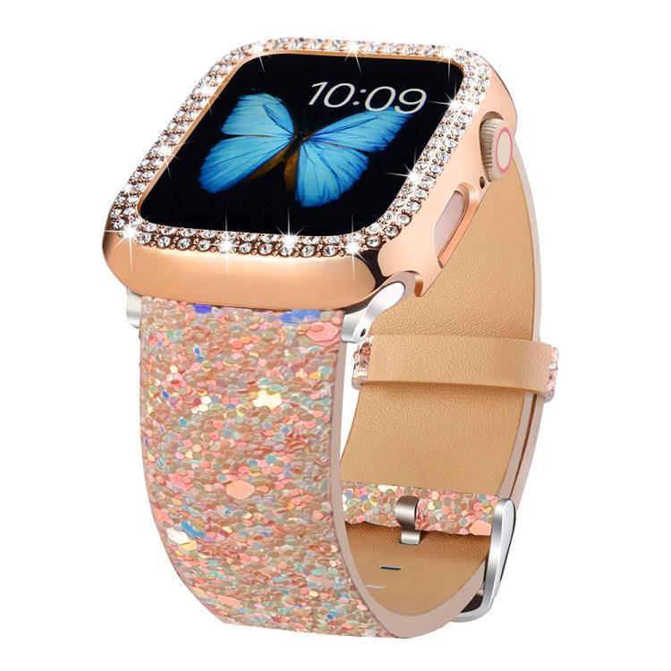 xDfind 閃亮亮片皮革錶帶，適用於 Apple Watch 42 / 44 / 45 / 46 / 49mm，適用於 Apple Watch 38 / 40 / 41 / S10 42mm