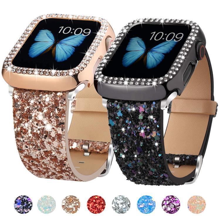 xDfind 閃亮亮片皮革錶帶，適用於 Apple Watch 42 / 44 / 45 / 46 / 49mm，適用於 Apple Watch 38 / 40 / 41 / S10 42mm