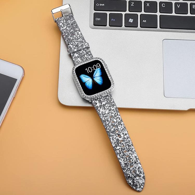 xDfind 閃亮亮片皮革錶帶，適用於 Apple Watch 42 / 44 / 45 / 46 / 49mm，適用於 Apple Watch 38 / 40 / 41 / S10 42mm