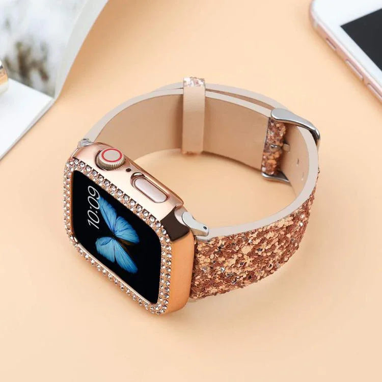 xDfind 閃亮亮片皮革錶帶，適用於 Apple Watch 42 / 44 / 45 / 46 / 49mm，適用於 Apple Watch 38 / 40 / 41 / S10 42mm