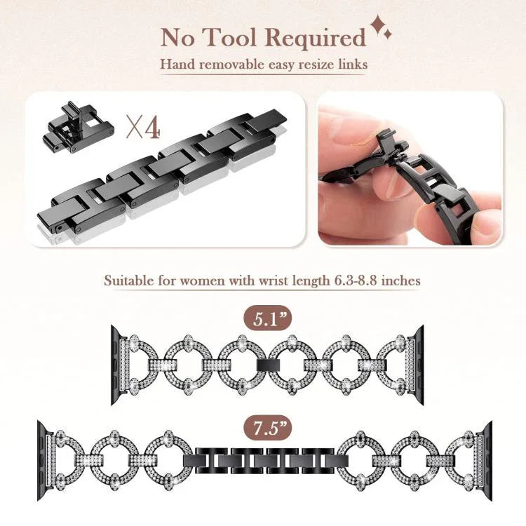 xDfind O 形鑽石金屬錶帶，適用於 Apple Watch 42 / 44 / 45 / 46 / 49mm，適用於 Apple Watch 38 / 40 / 41 / S10 42mm