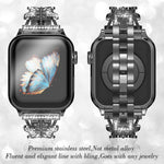 xDfind 蝴蝶形鑽石金屬錶帶，適用於 Apple Watch 42 / 44 / 45 / 46 / 49mm，適用於 Apple Watch 38 / 40 / 41 / S10 42mm