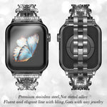 xDfind 蝴蝶形鑽石金屬錶帶，適用於 Apple Watch 42 / 44 / 45 / 46 / 49mm，適用於 Apple Watch 38 / 40 / 41 / S10 42mm