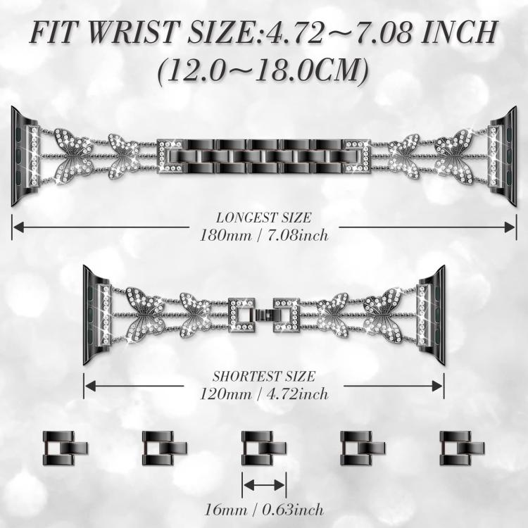 xDfind 蝴蝶形鑽石金屬錶帶，適用於 Apple Watch 42 / 44 / 45 / 46 / 49mm，適用於 Apple Watch 38 / 40 / 41 / S10 42mm