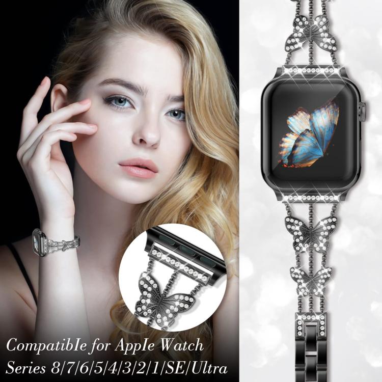 xDfind 蝴蝶形鑽石金屬錶帶，適用於 Apple Watch 42 / 44 / 45 / 46 / 49mm，適用於 Apple Watch 38 / 40 / 41 / S10 42mm