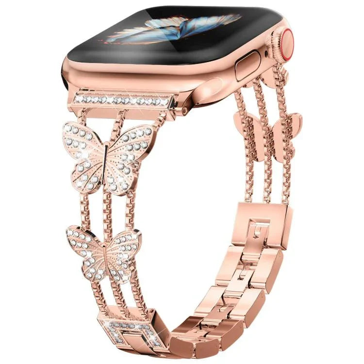xDfind 蝴蝶形鑽石金屬錶帶，適用於 Apple Watch 42 / 44 / 45 / 46 / 49mm，適用於 Apple Watch 38 / 40 / 41 / S10 42mm