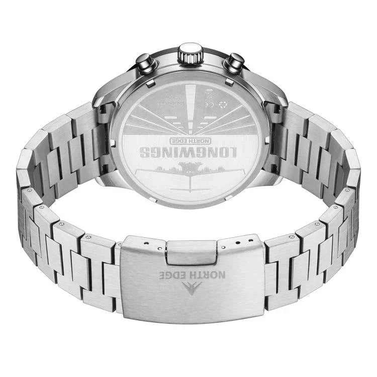 NORTH EDGE LONGWINGS Outdoor Men Solar Charging Stainless Steel Strap Sports Watch