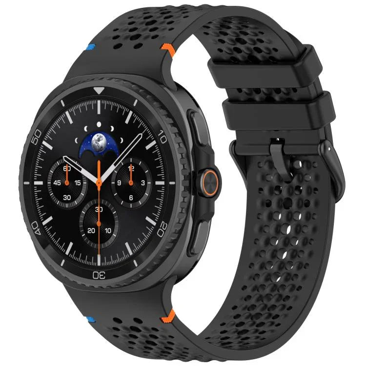 xDfind 合金黑色扣環蜂巢透氣矽膠錶帶，適用於 Samsung Galaxy Watch8 / Watch8 Classic