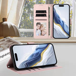 Embossed Heart Cat Leather Phone Case with Hand Strap, For iPhone Air, For iPhone 16 Pro Max, For iPhone 16 Pro, For iPhone 16 Plus