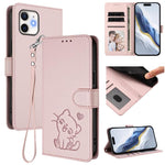 浮雕愛心貓皮革手機殼附手帶，適用於 iPhone 11 Pro Max、iPhone 11、iPhone 11 Pro、iPhone X / XS