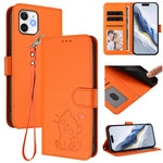 浮雕愛心貓皮革手機殼附手帶，適用於 iPhone 11 Pro Max、iPhone 11、iPhone 11 Pro、iPhone X / XS