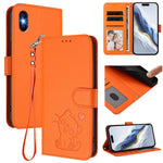 浮雕愛心貓皮革手機殼附手帶，適用於 iPhone 11 Pro Max、iPhone 11、iPhone 11 Pro、iPhone X / XS
