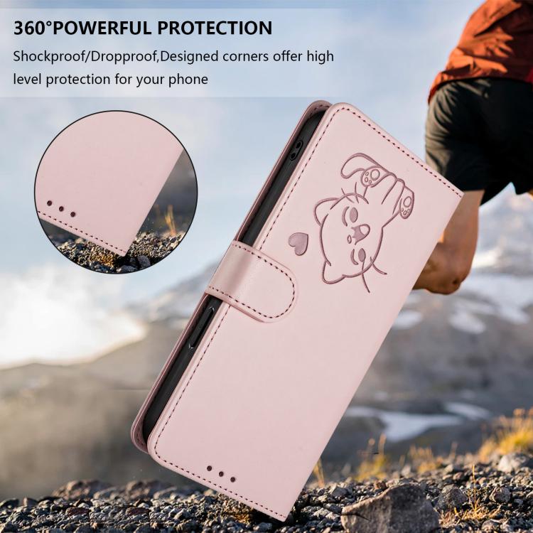 壓紋心形貓咪皮革手機殼附手帶，適用於 iPhone 14 Pro Max、iPhone 7 / 8 / SE 2022、iPhone 13 Pro Max、iPhone 13 Pro
