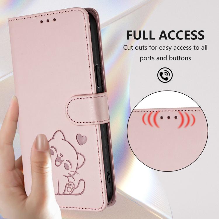 浮雕愛心貓皮革手機殼附手帶，適用於 iPhone 11 Pro Max、iPhone 11、iPhone 11 Pro、iPhone X / XS