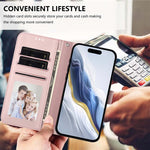浮雕愛心貓皮革手機殼附手帶，適用於 iPhone 11 Pro Max、iPhone 11、iPhone 11 Pro、iPhone X / XS