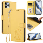 浮雕愛心貓皮革手機殼附手帶，適用於 iPhone 11 Pro Max、iPhone 11、iPhone 11 Pro、iPhone X / XS