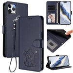浮雕愛心貓皮革手機殼附手帶，適用於 iPhone 11 Pro Max、iPhone 11、iPhone 11 Pro、iPhone X / XS