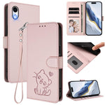 Embossed Heart Cat Leather Phone Case with Hand Strap, For iPhone XR, For iPhone XS Max, For iPhone 7 Plus / 8 Plus