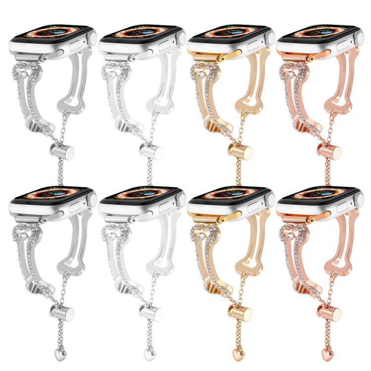 骨鏈形鑽石金屬錶帶，適用於 Apple Watch 46mm / 49mm / 45mm / 44mm，適用於 Apple Watch 42mm / 41mm / 40mm / 38mm