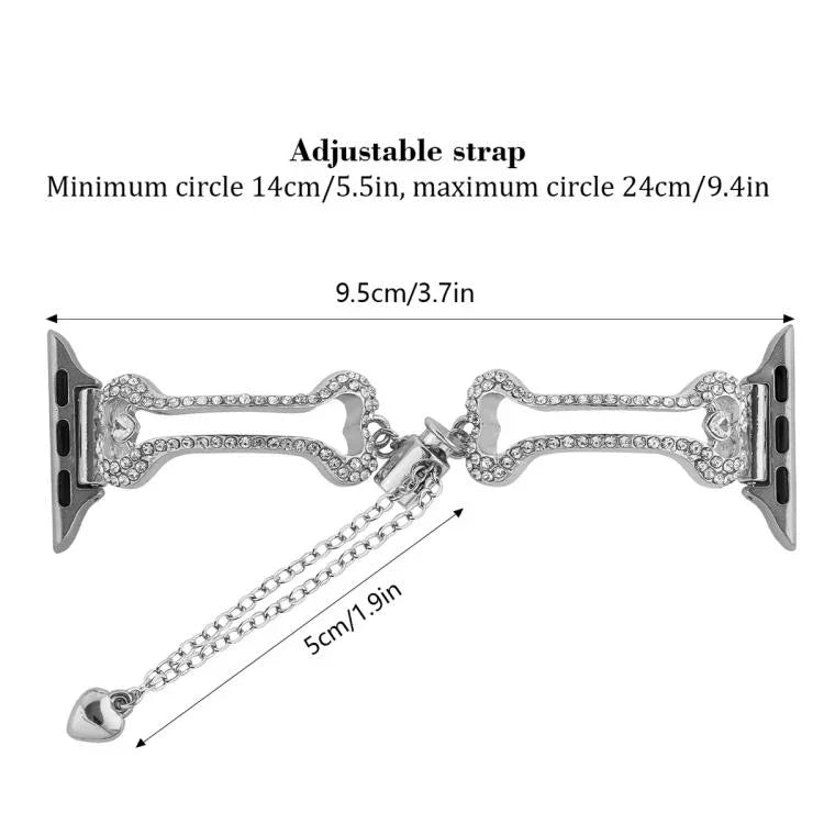 骨鏈形鑽石金屬錶帶，適用於 Apple Watch 46mm / 49mm / 45mm / 44mm，適用於 Apple Watch 42mm / 41mm / 40mm / 38mm