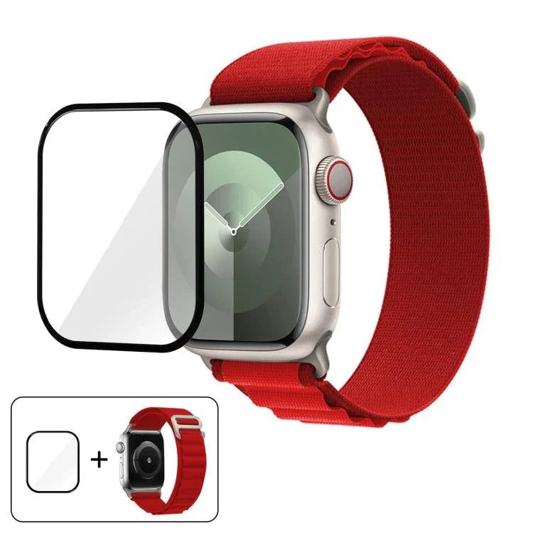 扣環環尼龍錶帶搭配 3D 曲面膜，適用於 Apple Watch Series 10 46mm