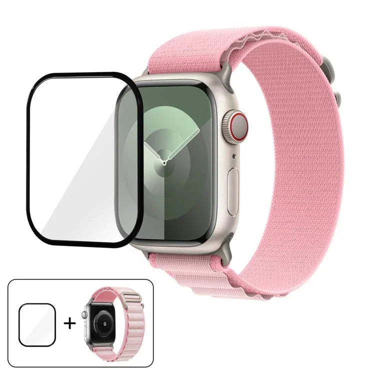 扣環環尼龍錶帶搭配 3D 曲面膜，適用於 Apple Watch Series 10 42mm