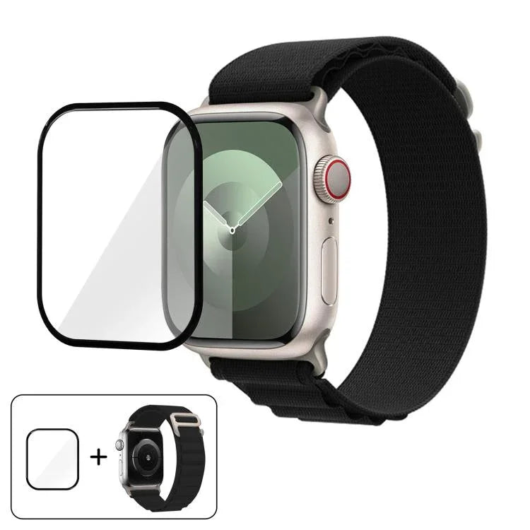 扣環環尼龍錶帶搭配 3D 曲面膜，適用於 Apple Watch Series 10 42mm