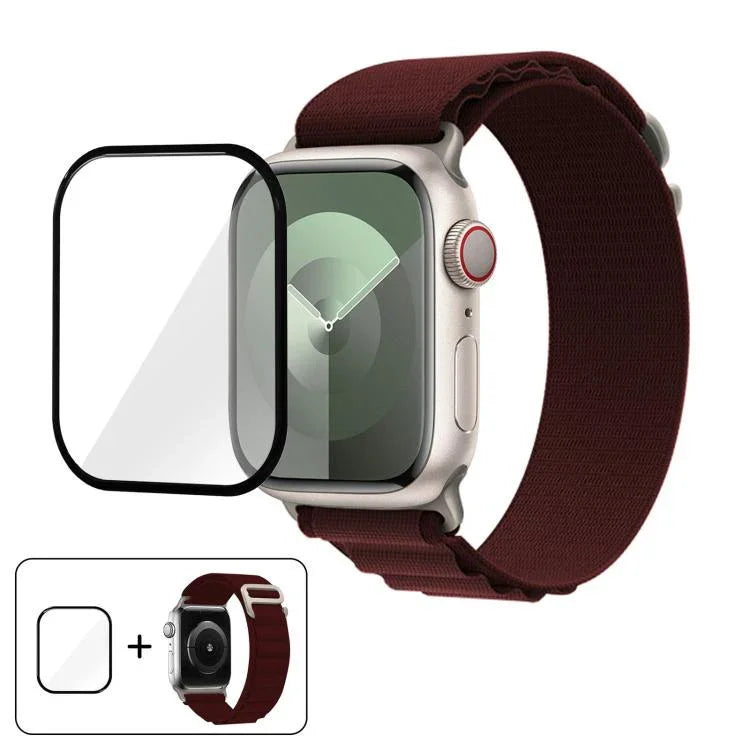扣環環尼龍錶帶搭配 3D 曲面膜，適用於 Apple Watch Series 44mm