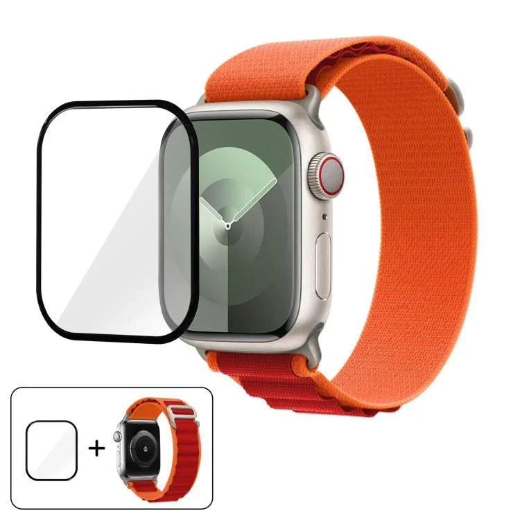 扣環環尼龍錶帶搭配 3D 曲面膜，適用於 Apple Watch Series 40mm