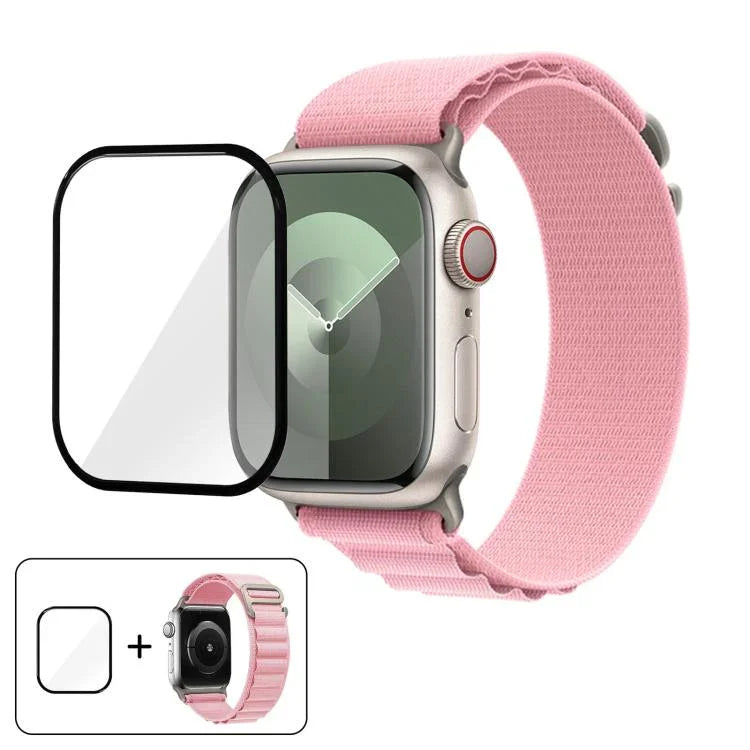 扣環環尼龍錶帶搭配 3D 曲面膜，適用於 Apple Watch Series 40mm