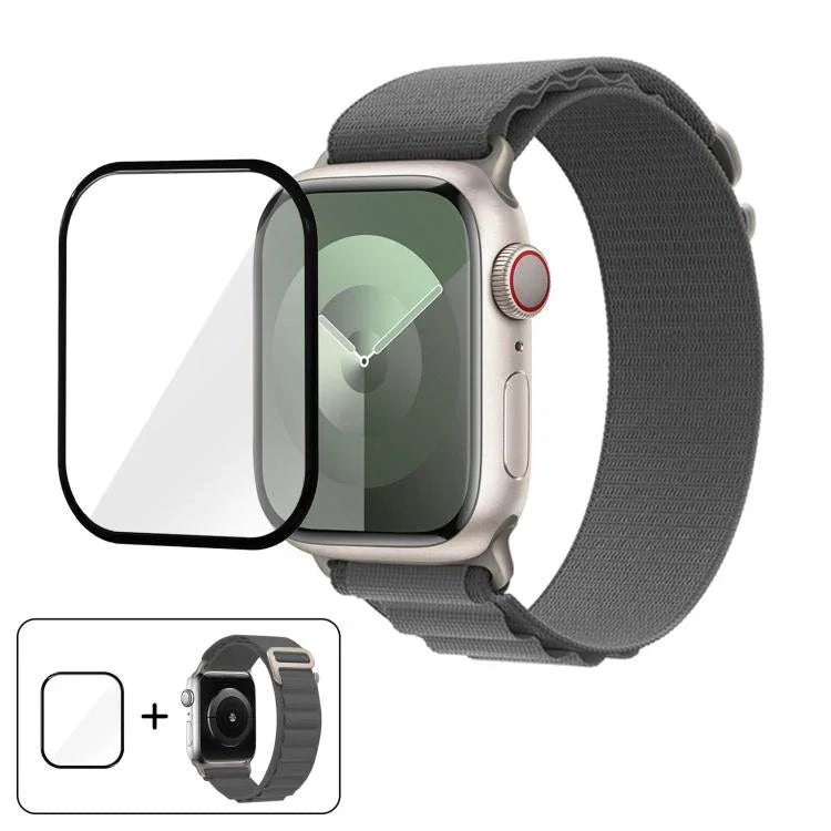 扣環環尼龍錶帶搭配 3D 曲面膜，適用於 Apple Watch Series 40mm