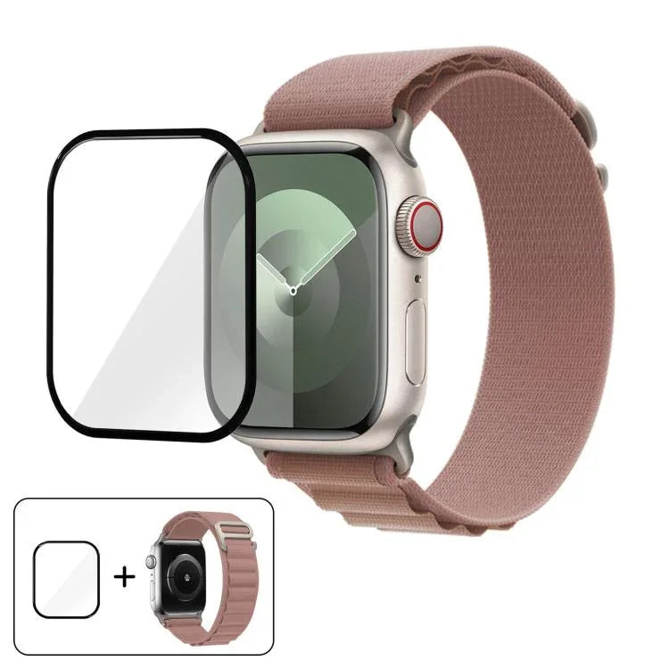 帶有3D曲面膜的扣環尼龍錶帶，適用於Apple Watch系列45毫米