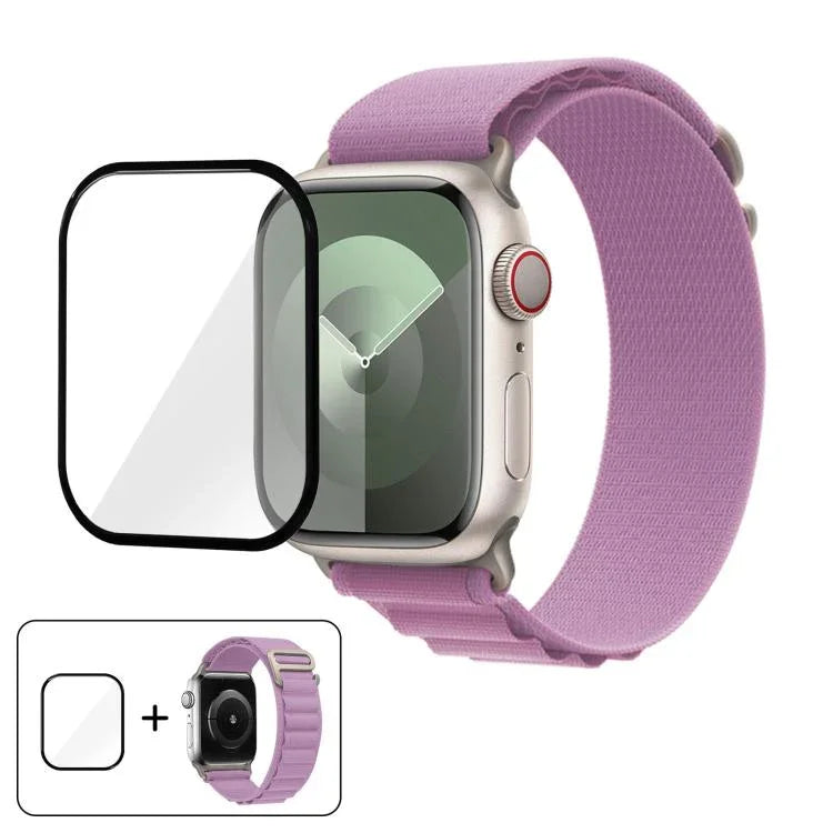 帶有3D曲面膜的扣環尼龍錶帶，適用於Apple Watch系列45毫米