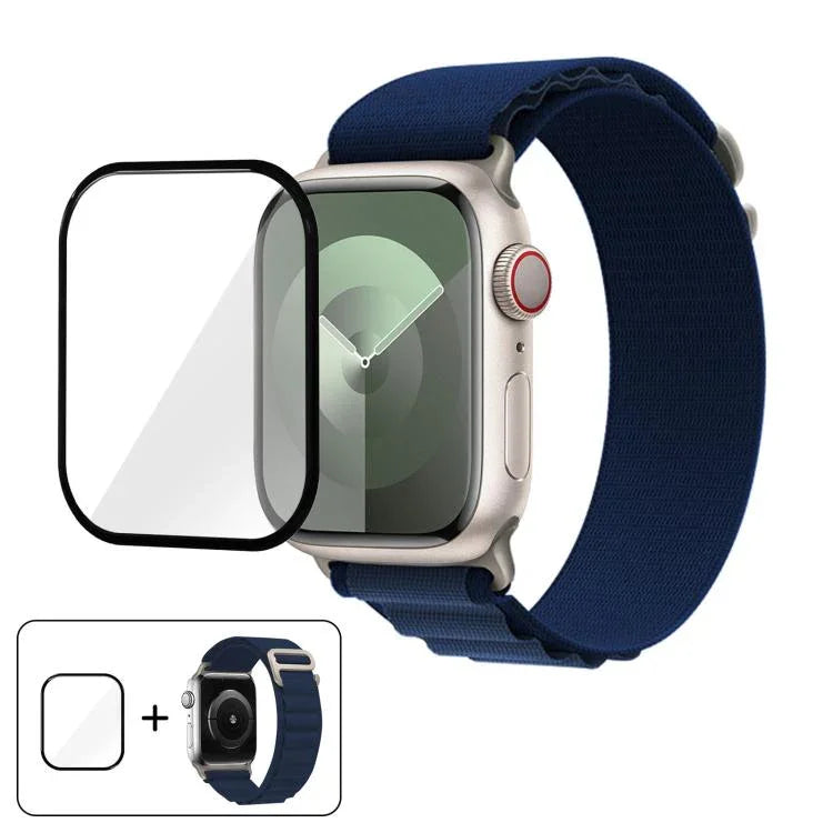 帶有3D曲面膜的扣環尼龍錶帶，適用於Apple Watch系列45毫米