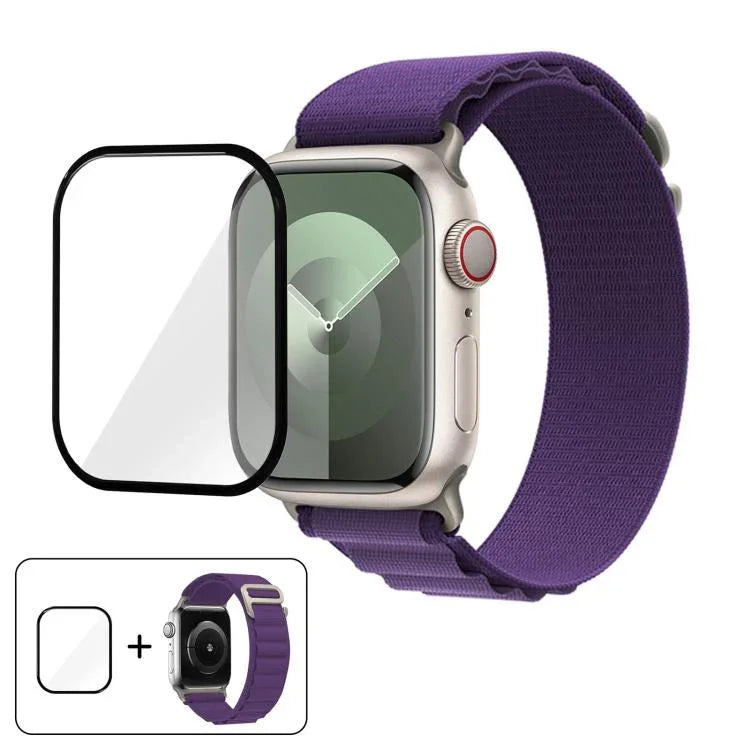 帶有3D曲面膜的扣環尼龍錶帶，適用於Apple Watch系列45毫米